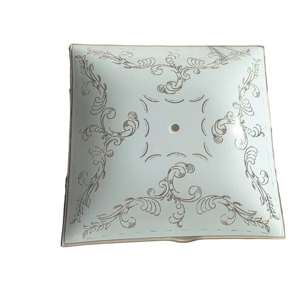 Vintage Square Glass Shade Ceiling Light Fixture Cover 11.75” X 11.75” MCM Flora - Picture 10 of 10